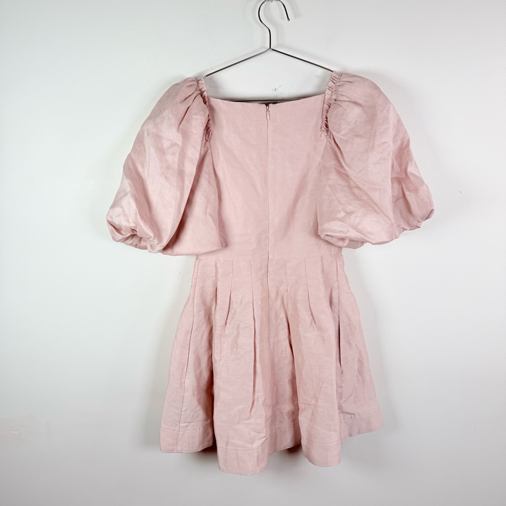 Aje. Dusk Knot Puff Sleeve Mini Dress in Blush - Picture 5 of 10